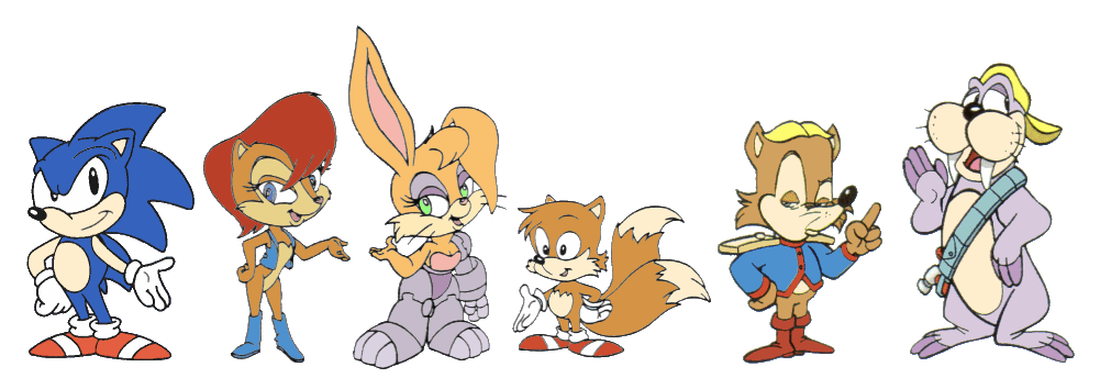   Cast of Characters (SatAM cartoon)
         Sonic         Sally
         Bunnie        Tails
         Antoine       Rotor